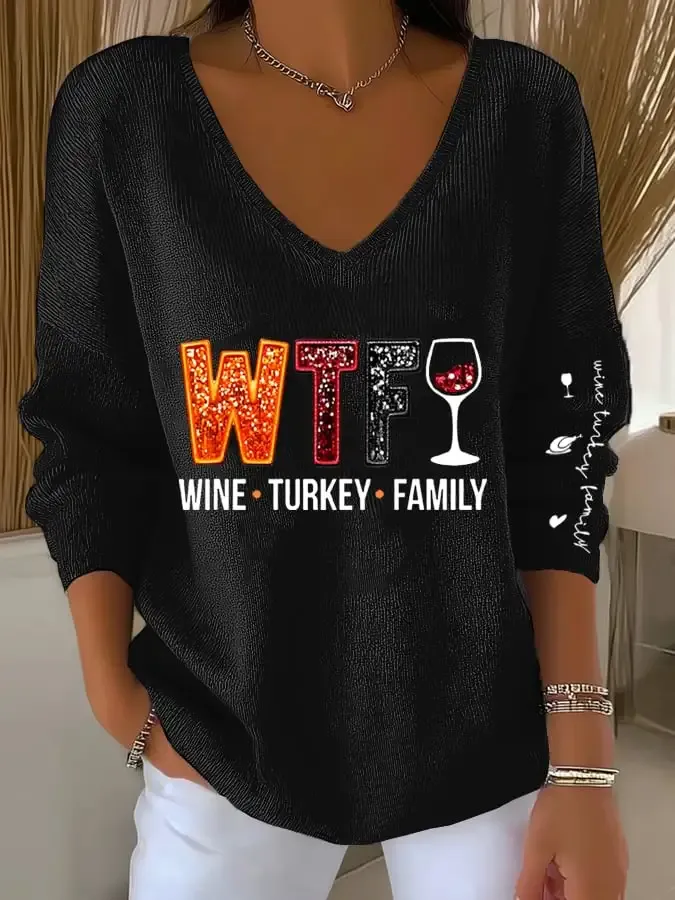 Women's Thanksgiving Turkey Family Print Sweater