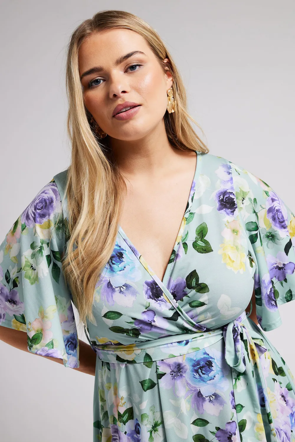 YOURS LONDON Curve Sage Green Floral Print Hanky Hem Wrap Dress