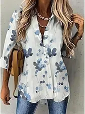 Women's Shirt Button Down Tunic Shirt Collar Long Sleeve Floral Graphic Stylish Casual Regular Tops Daily Going out s White Spring