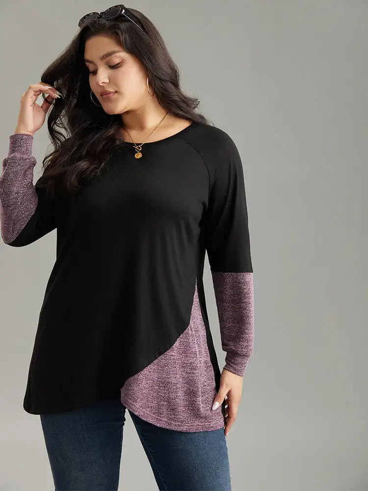 Two Tone Patchwork Heather Arc Hem T-shirt