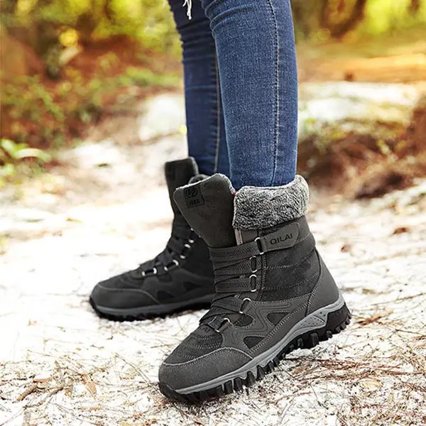 Large Size Women Hook Loop Outdoor Sneakers Mid Calf Warm Suede Boots