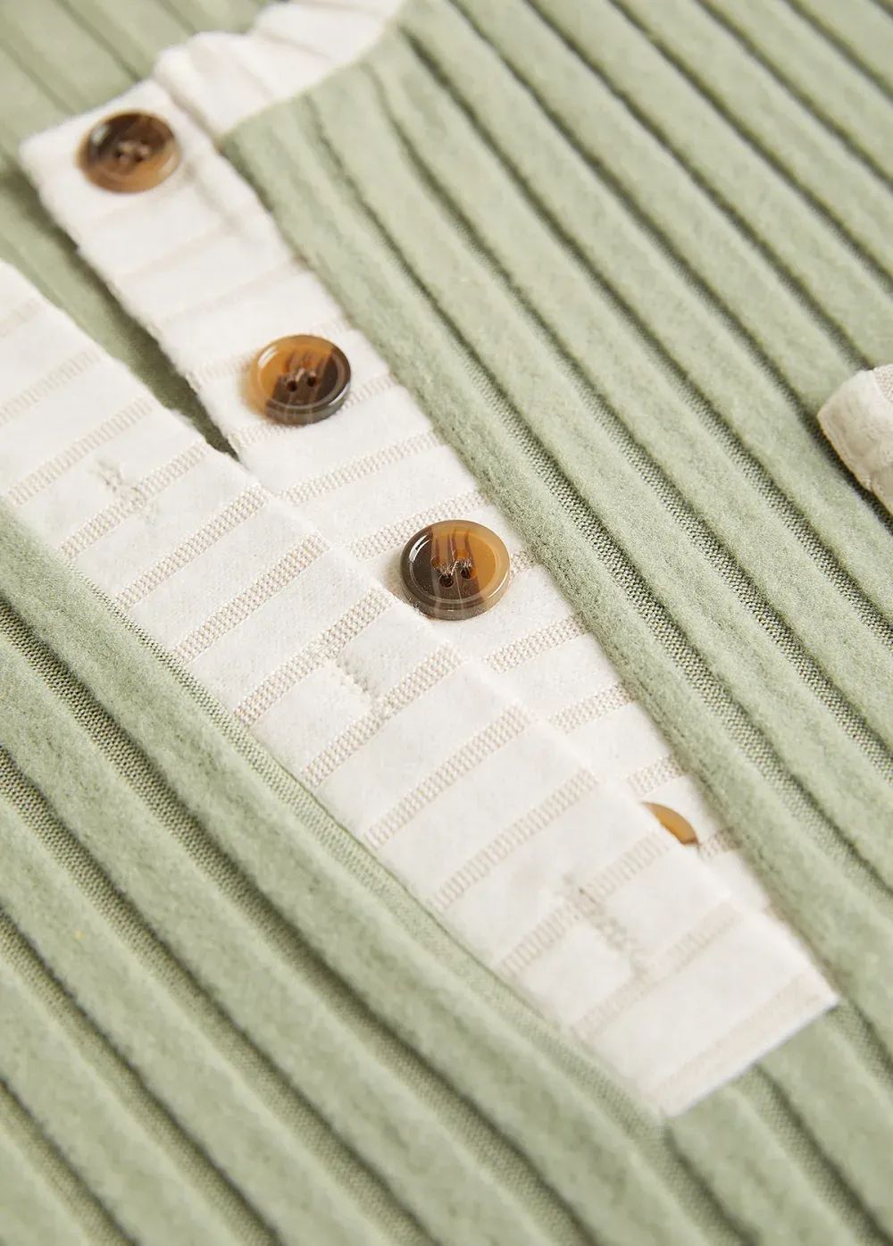 Sage Green Patchwork Long Sleeve Split Neck Sweatshirt