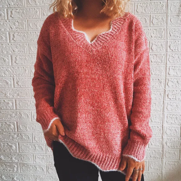 Wave Edge V-Neck Casual Sweater