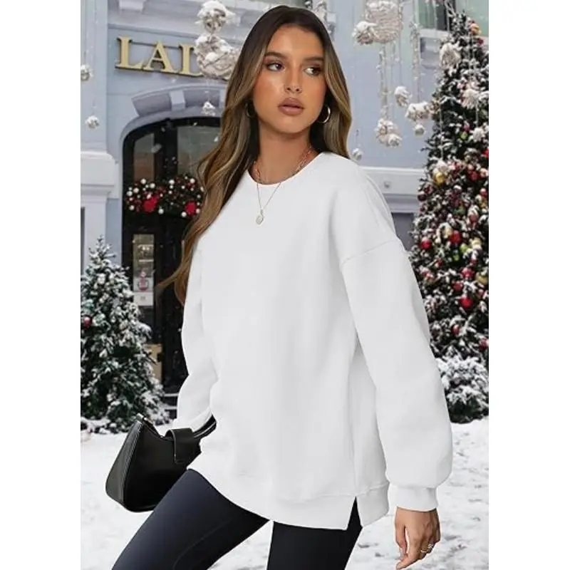 Womens Oversized Sweatshirts Crewneck Long Sleeve Tops Fleece Pullover Fall Fashion Clothes with Pocket