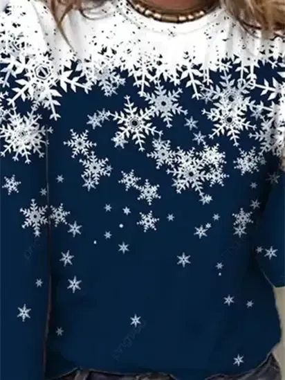 Women Long Sleeve Scoop Neck Printed Christmas Tops