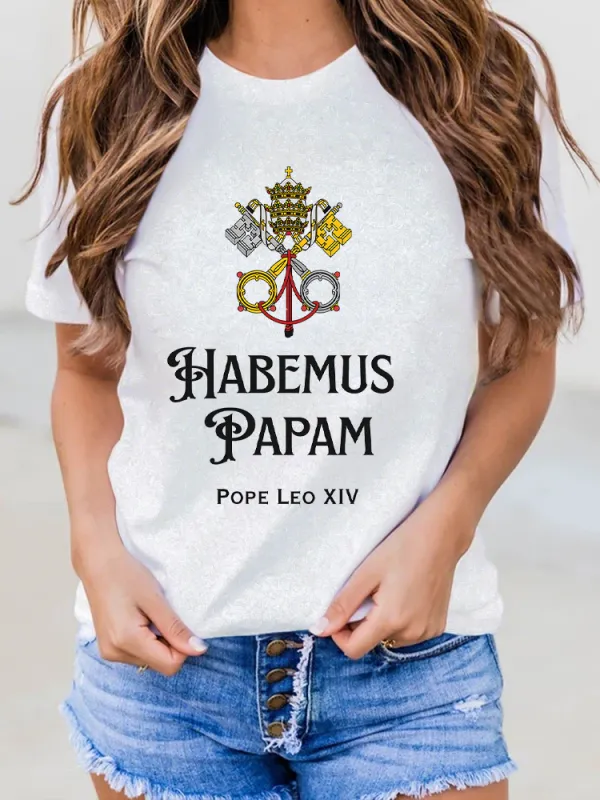 Women'S 2025 Habemus Papam Pope Leo Xiv Round-Neck Short-Sleeved T-Shirt