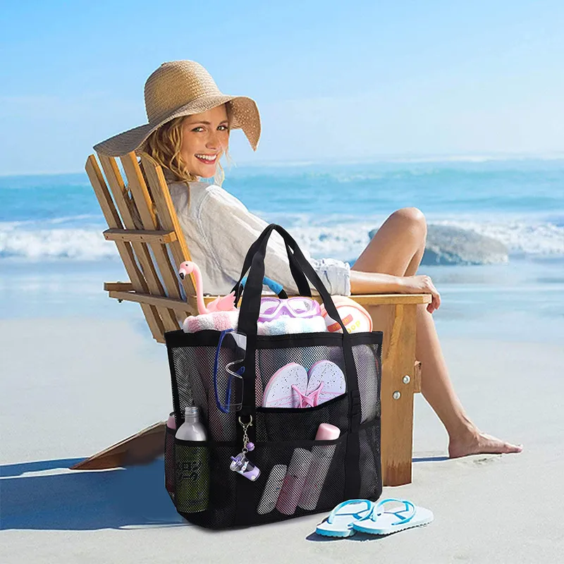 Mesh Black Open Hand Beach Bag