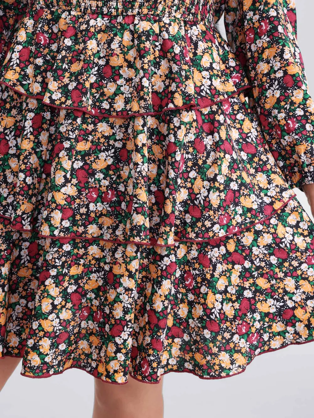 Floral Shirred Layered Skirt Mini Dress