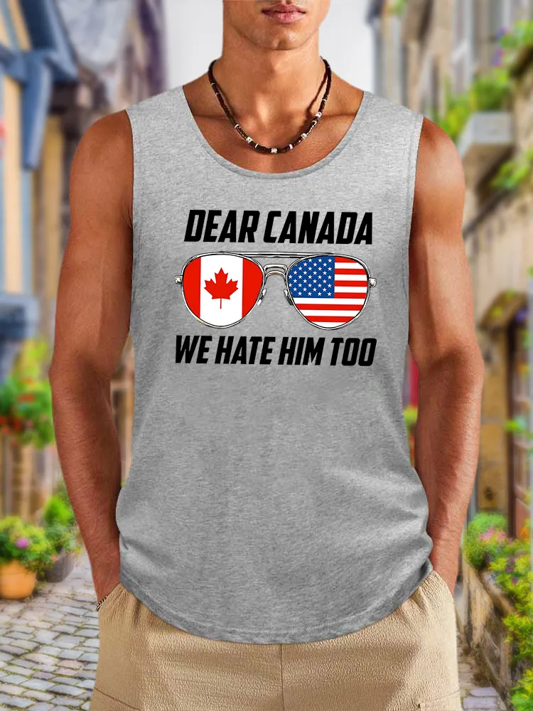 Men'S Dear Canada We Hate Him Too Round Neck Cotton Vest