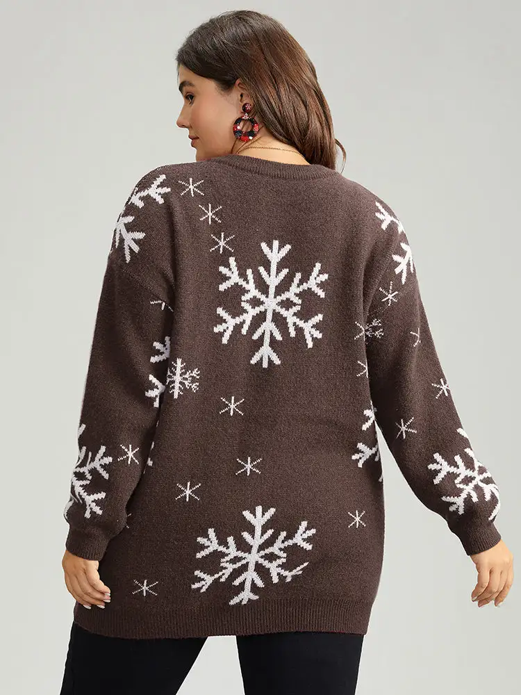 Anti-Pilling Snowflake Print Pullover