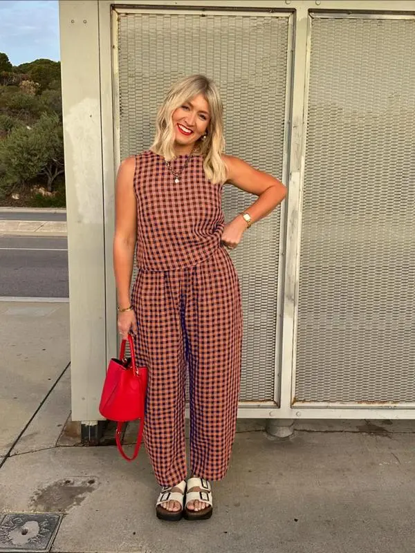 Women's Plaid Tank Top & Pants Set – Casual Sleeveless Summer Two-Piece Outfit