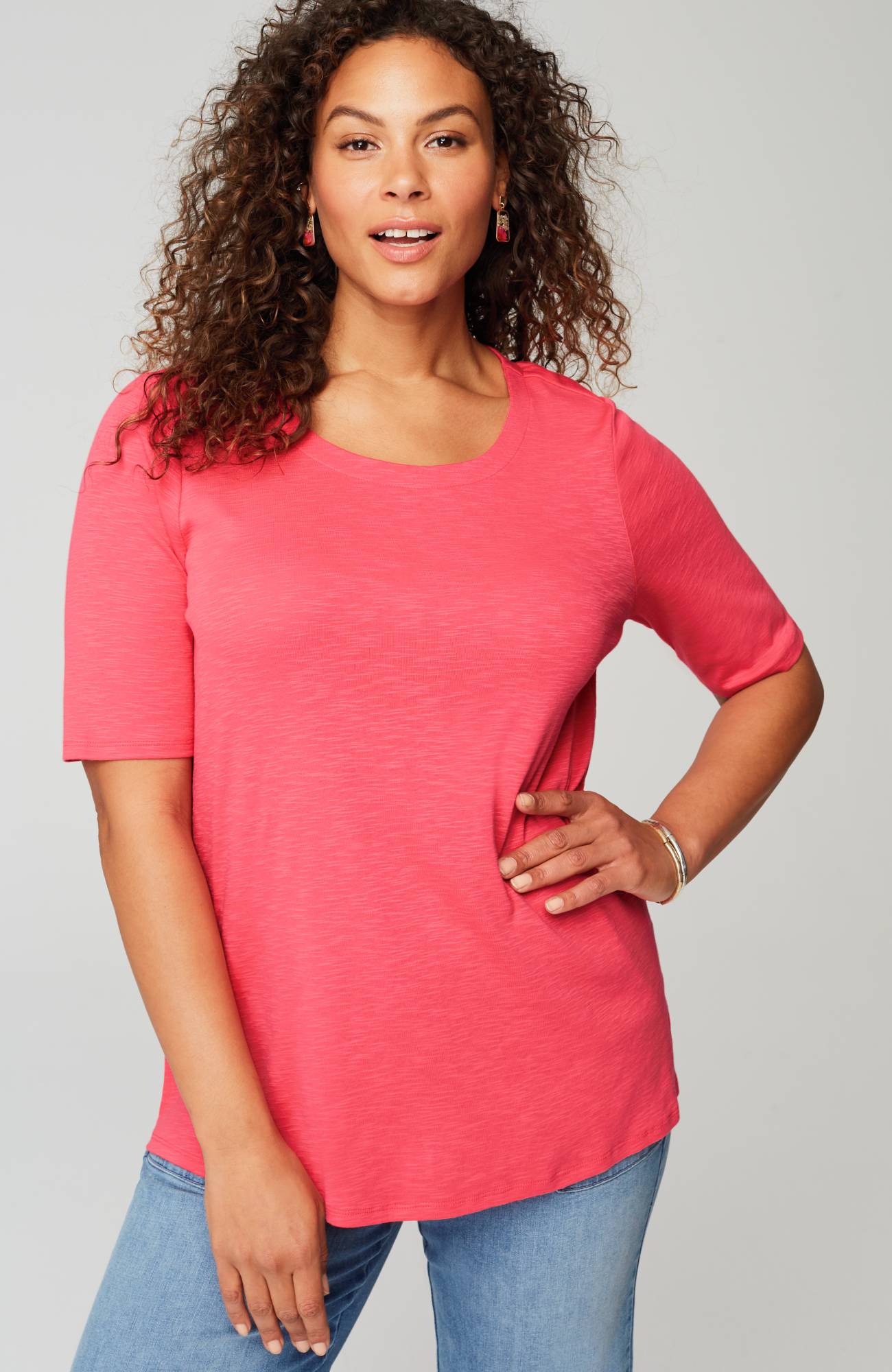 pima-slub scoop-neck side-slit tee