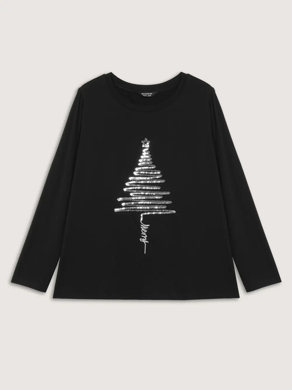 Sequin Cord Embroidered Tree Round Neck T-Shirt