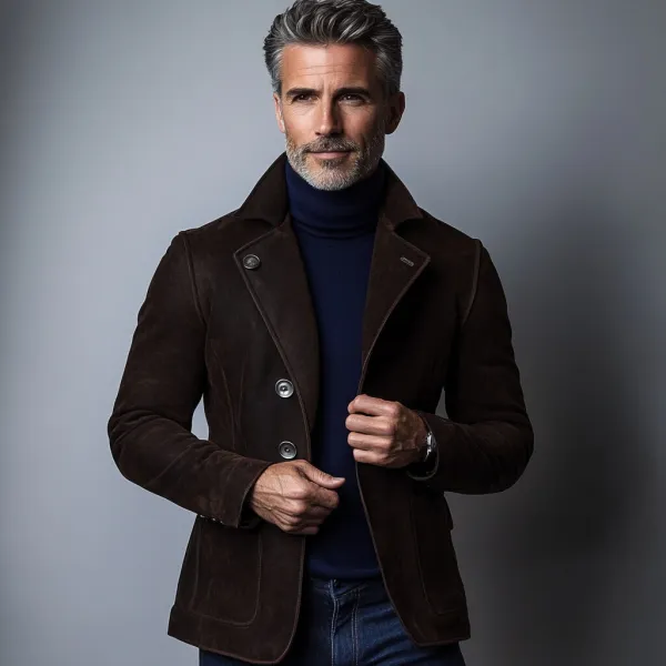 Men's Lapel Collar Single Breasted PU Leather Jacket