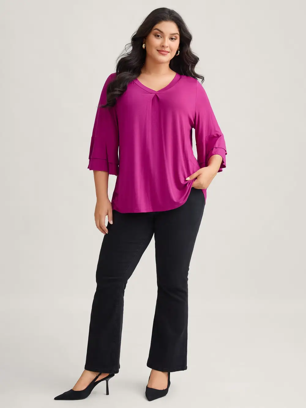 Supersoft Essentials Ruffle Layered Sleeve Pleated T-shirt