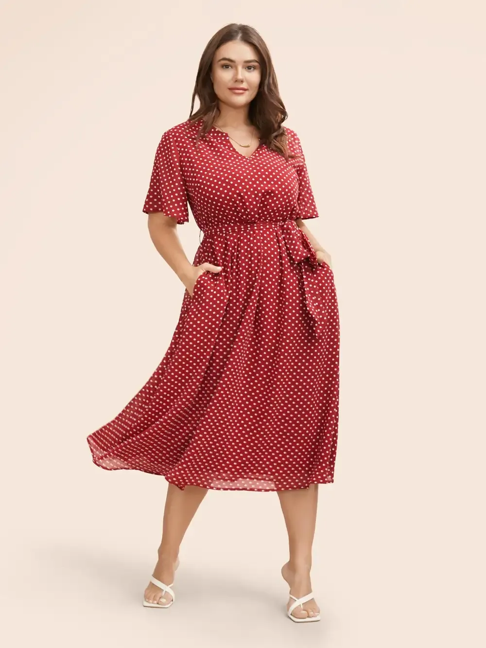 Chiffon Polka Dot Ruffle Sleeve Dress