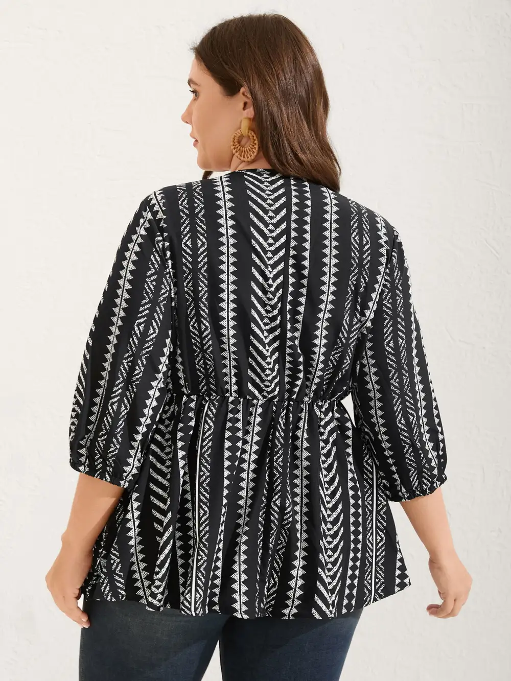 Bandana Geometric Lantern Sleeve Gathered Blouse