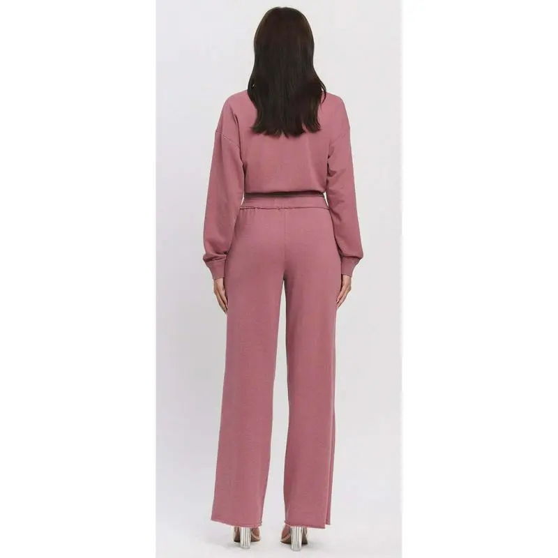 Ombre Zip - Up 2 Pieces Set Cropped -Sweatshirt & Wide - Leg Pants