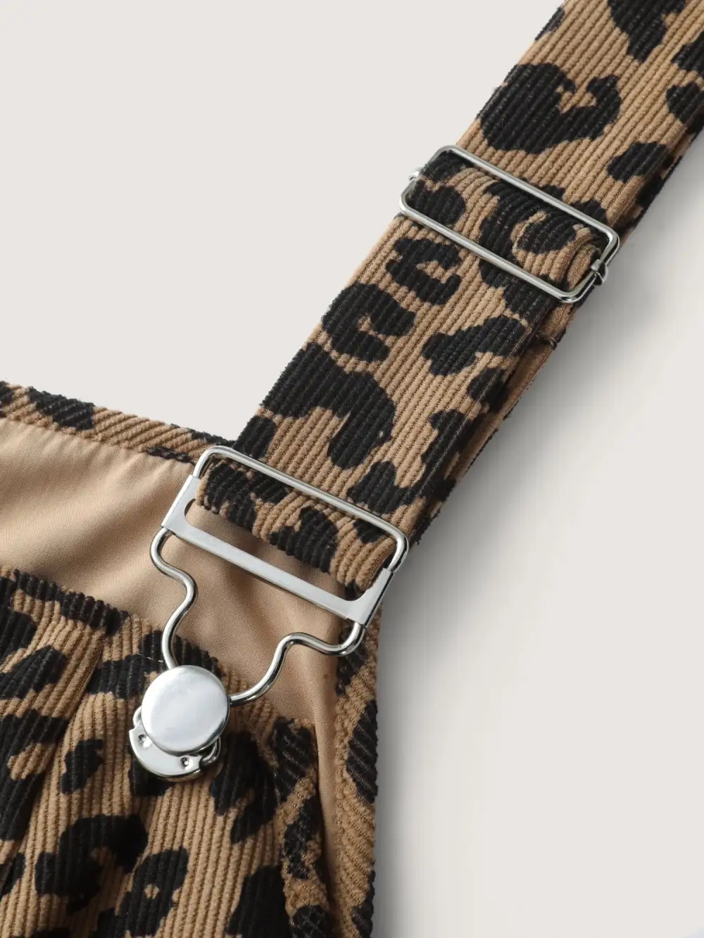 Leopard Print Overall Straps Pockets Midi Dress