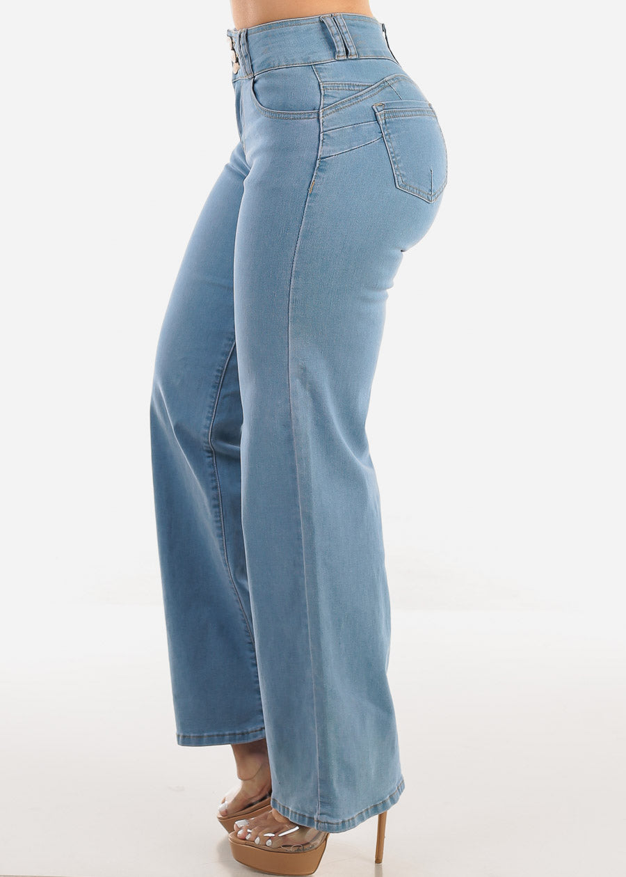 Butt Lift Straight Wide Leg Jeans Light Wash