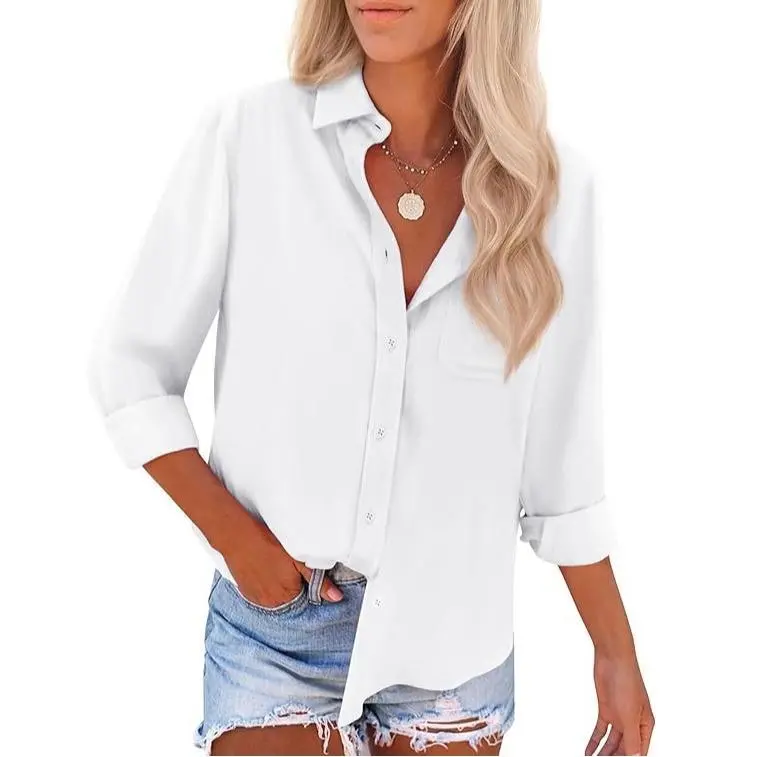 Women's Wrinkle-Free Long-Sleeve Button-Down Work Shirt(Wrinkle-Free, Long-Sleeve, Pocket)