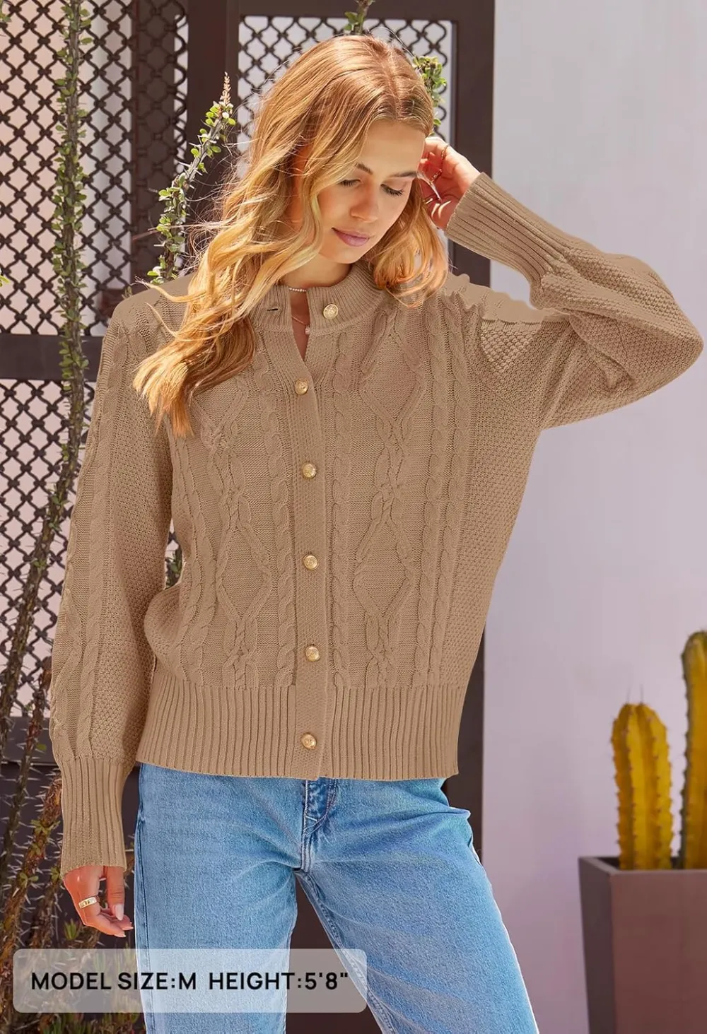 Women's 2024 Fall Long Sleeve Sweater Cardigan Cable Knit Open Front Button Outwear Coats