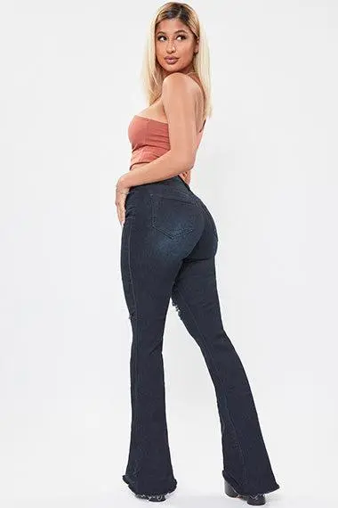 High Waist Button Flare Leg Jeans