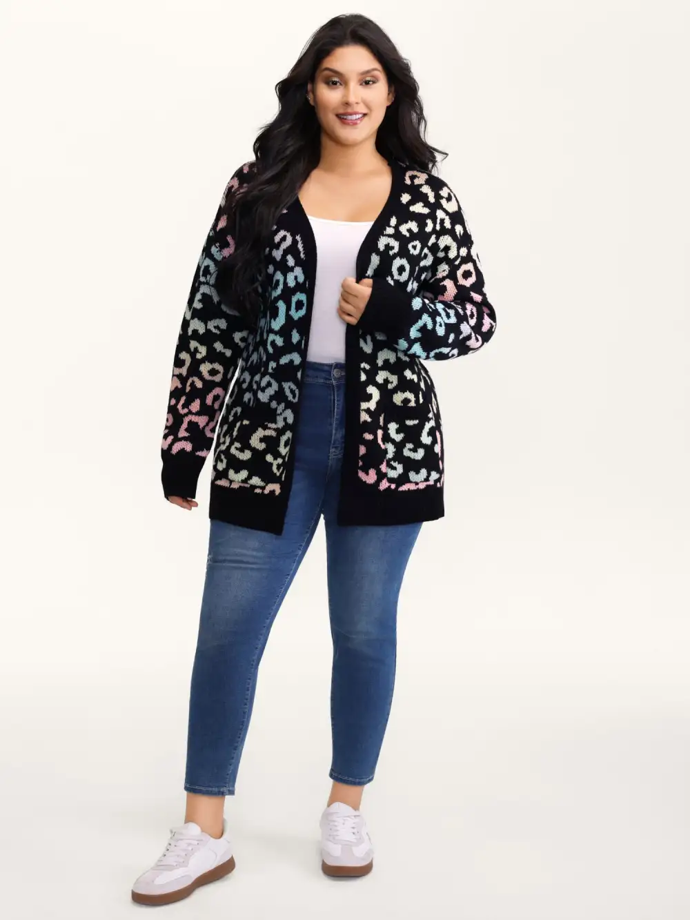 Leopard Colorful Print Open-Front Cardigan