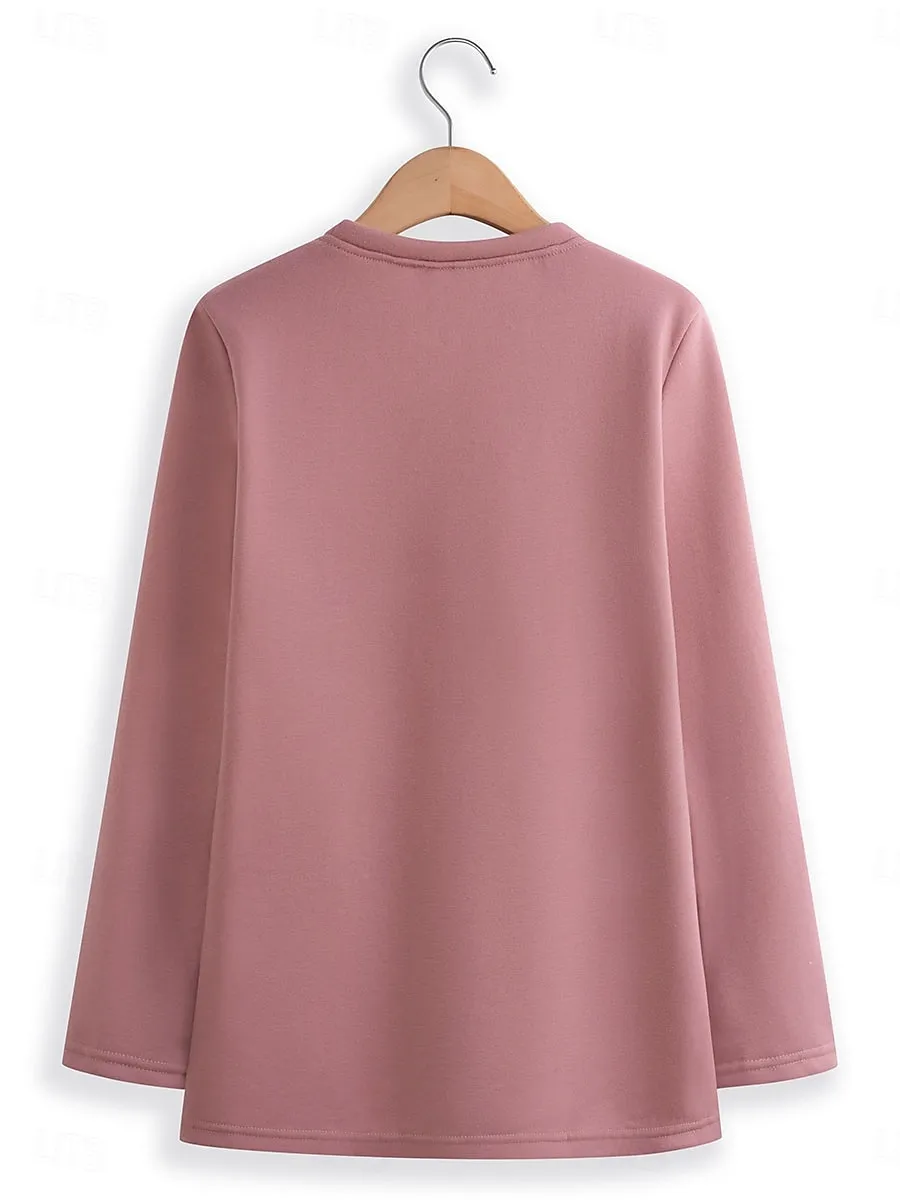 Women's Pullover Sweatshirt Graphic Letter Warm Casual Fuzzy Long Sleeve Crew Neck Round Neck Regular Tops Street Casual Black Yellow Pink Dark Pink Red Spring Fall Winter
