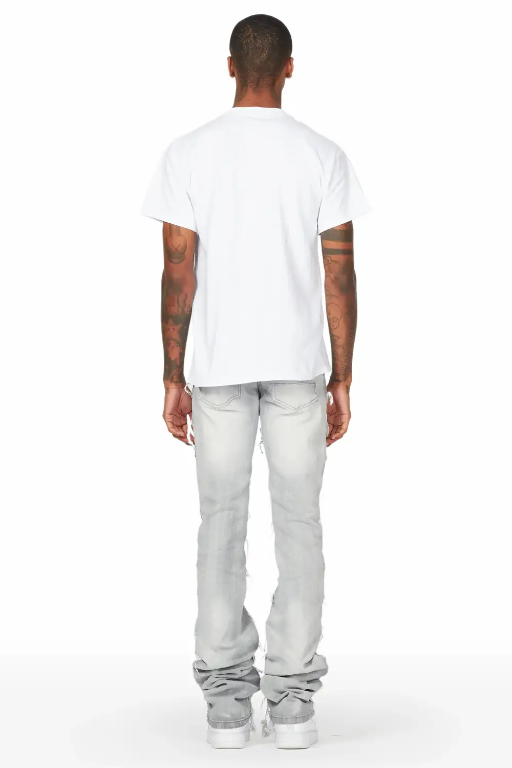 Waylon Grey Frayed Super Stacked Flare Jean