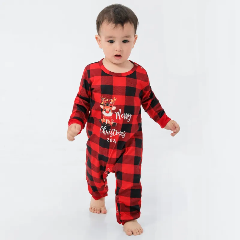 Christmas round collar red print parent-child suit (with Pet Dog Clothes)