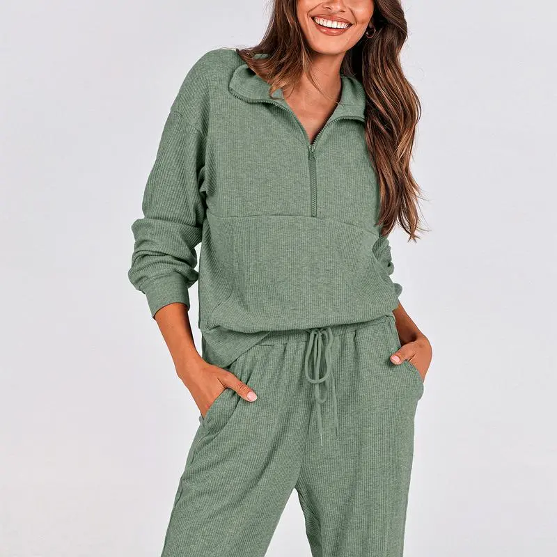 Autumn Essential Women's 2-Piece Half-Zip Sweatsuit – Comfy Pullover & Joggers Set