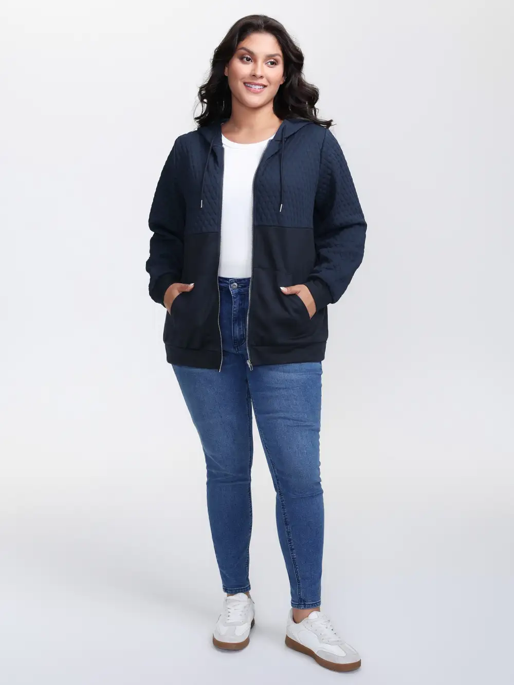 Textured Zipper Front Hoodie Jacket