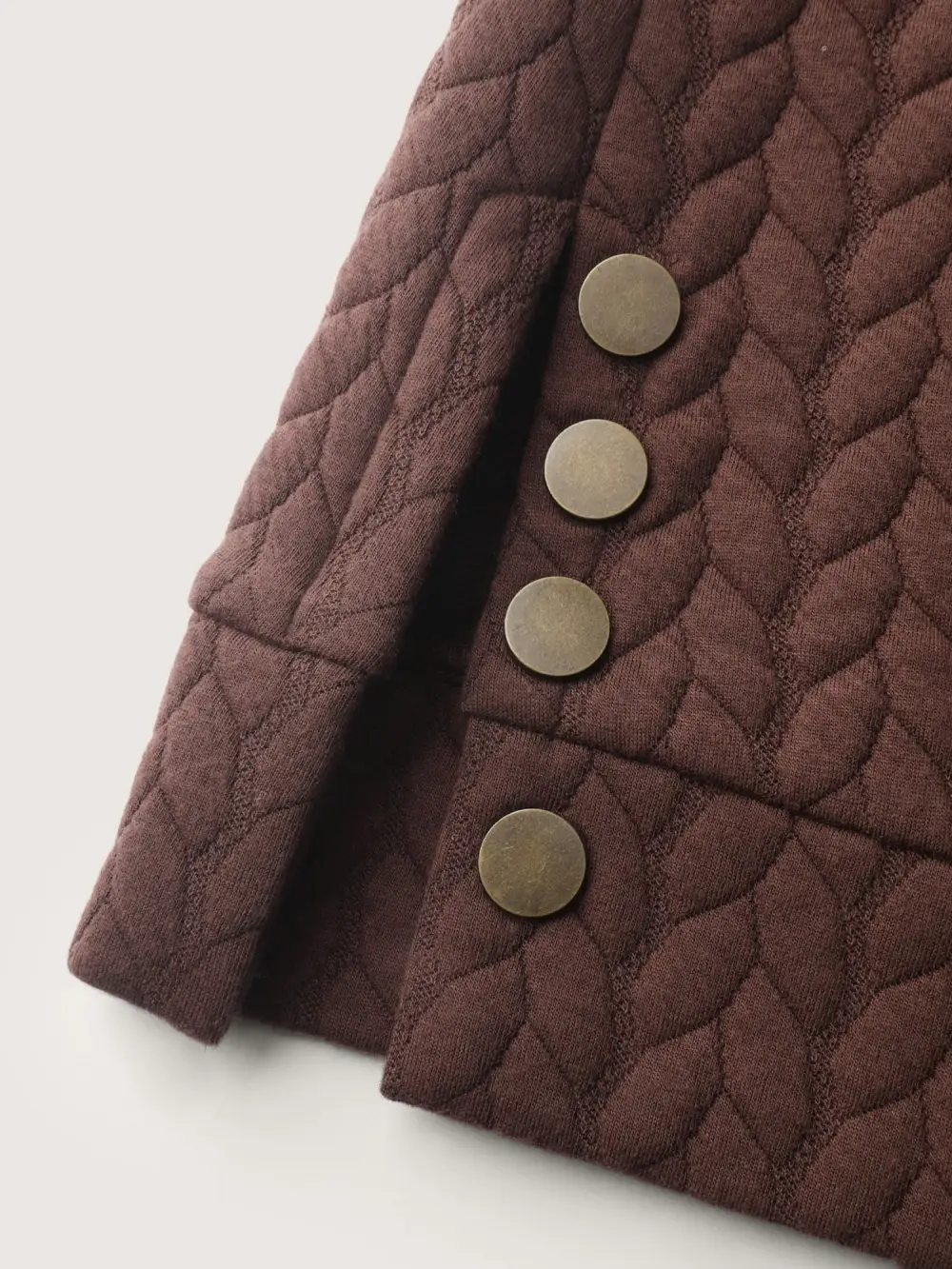 Textured Side Slit Round Neck Sweatshirt