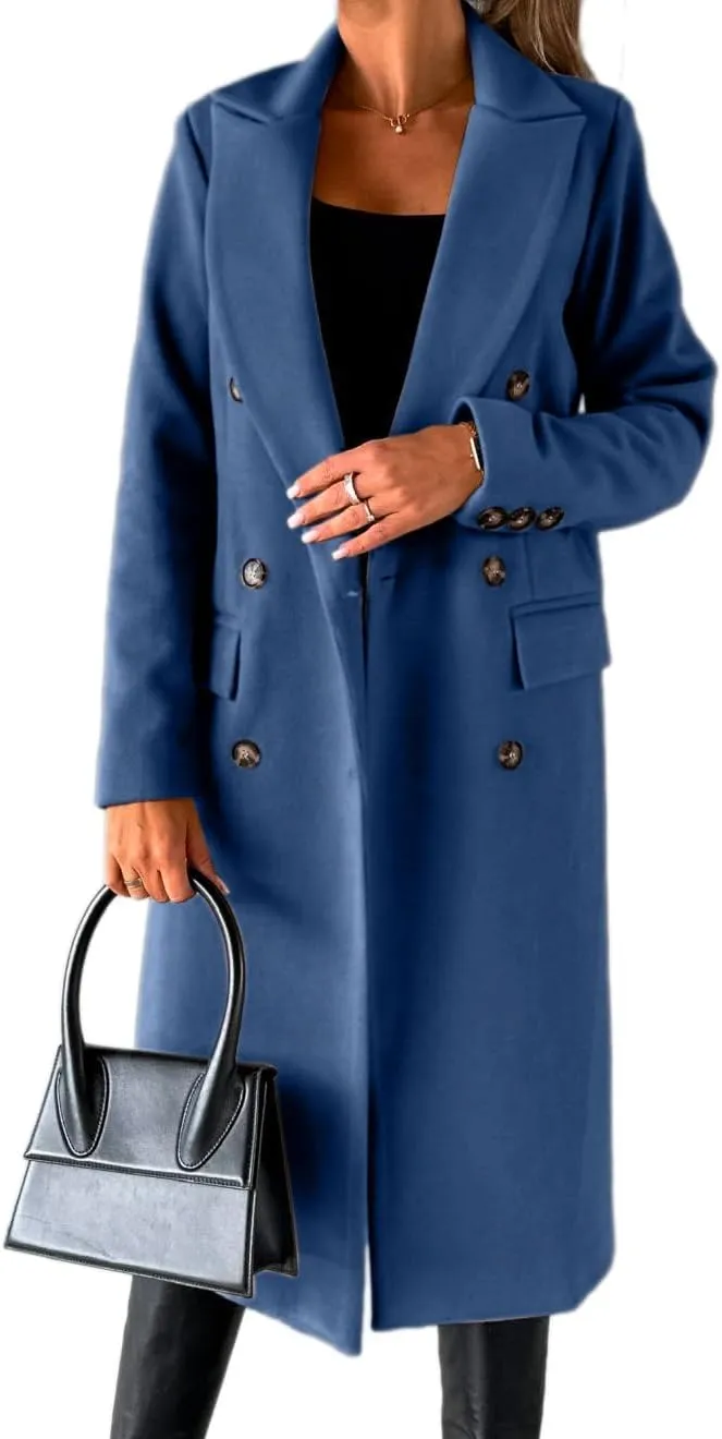 Womens Long Wool Coat Double Breasted Trench Coat Fall Winter Clothes