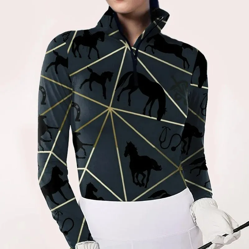 Women's Equestrian Print Long Sleeve Shirt