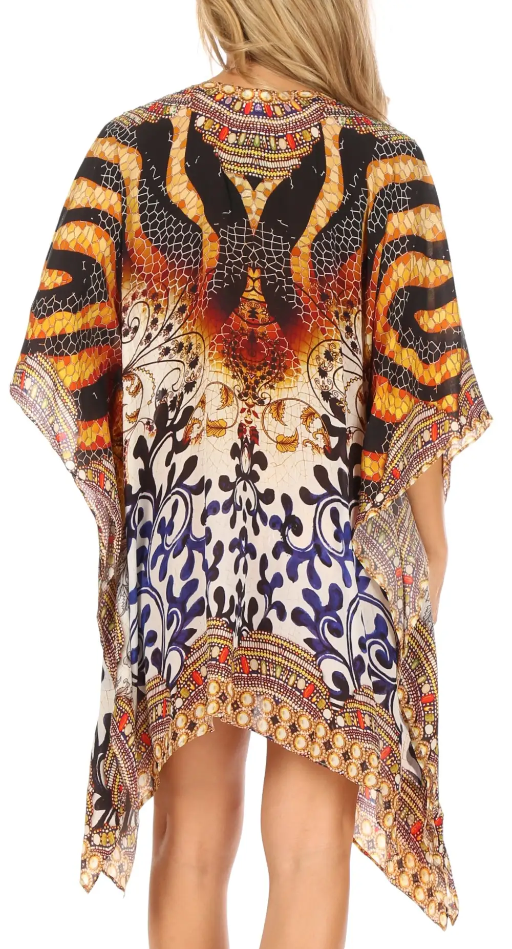 Women's Caftan Poncho Cover up V neck Top Lace up With Rhinestone