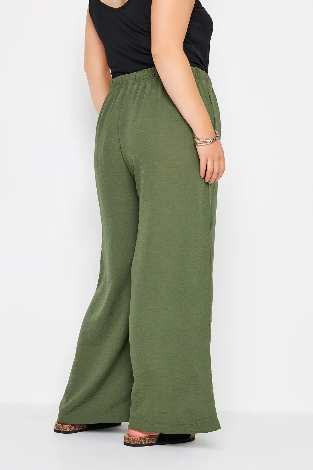 YOURS Curve Grey Twill Wide Leg Trousers