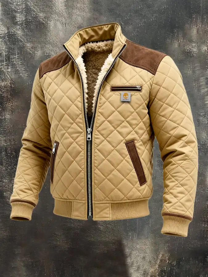 Men's Vintage Suede Quilted Padded Warm Multi-Pocket Outdoor Jacket