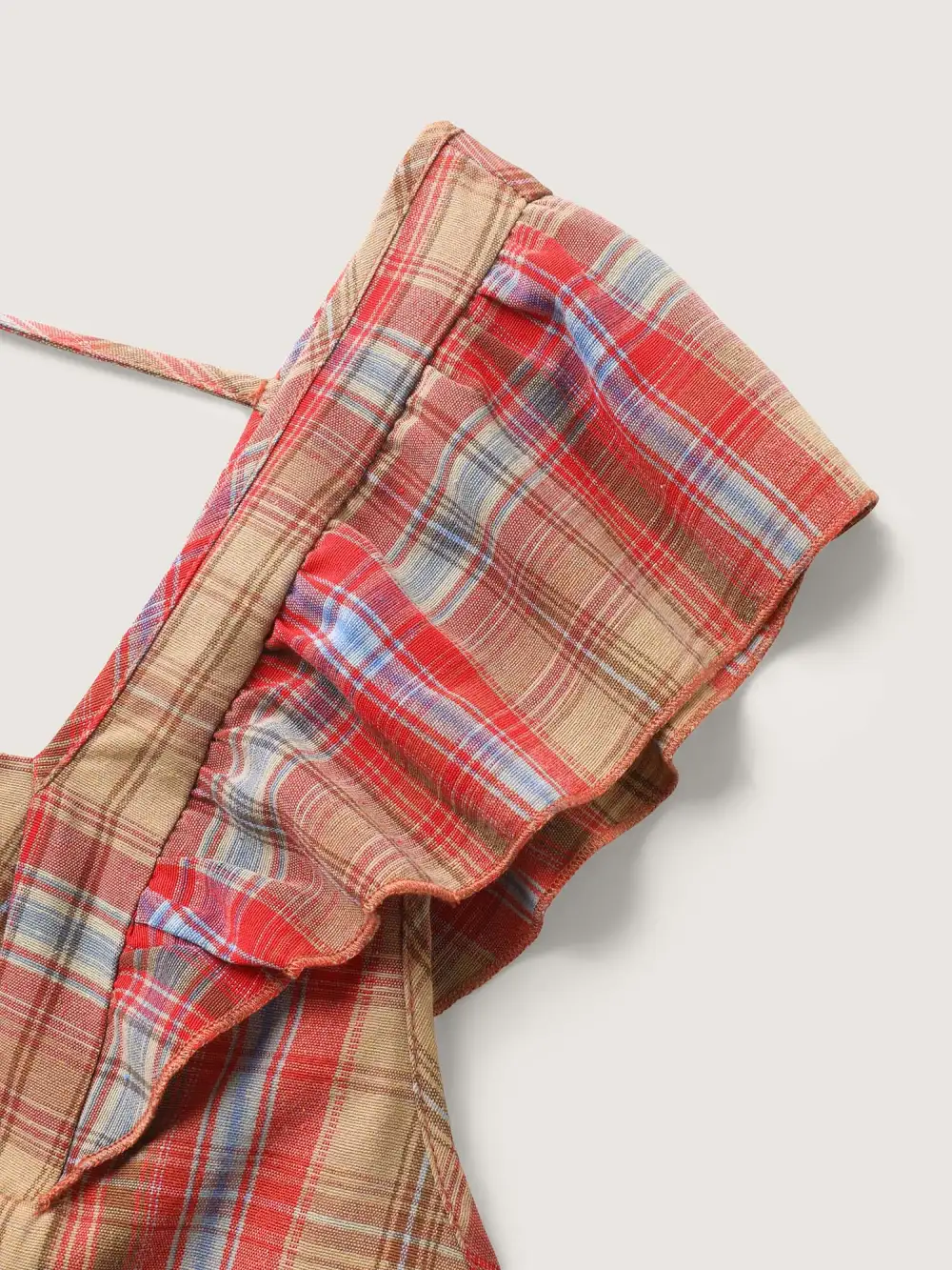 Plaid Print Flutter Sleeve Pleated Blouse