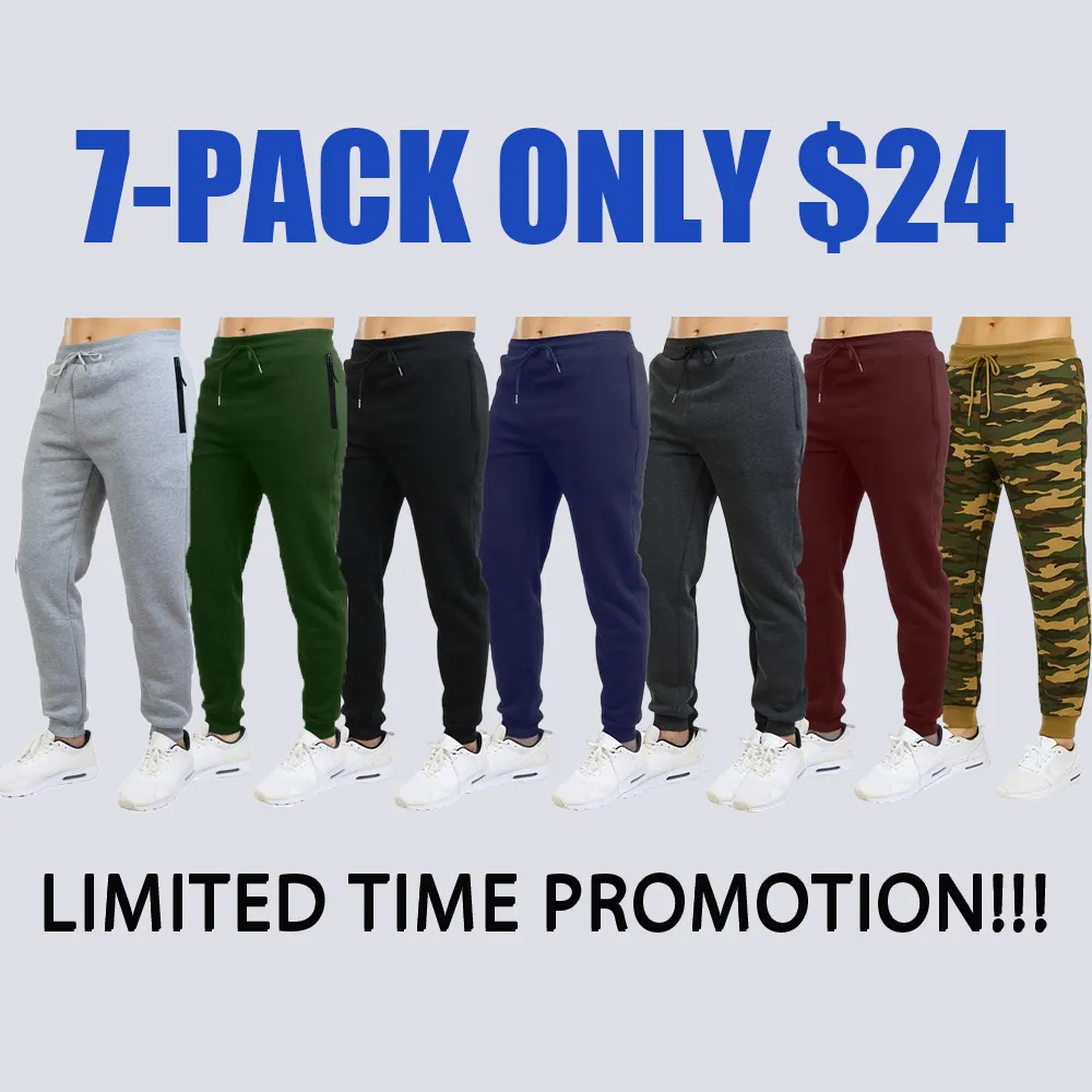 Men's 3 Pack Fleece Active Athletic Jogger Sweatpants with Drawstring Sizes XS-5XL