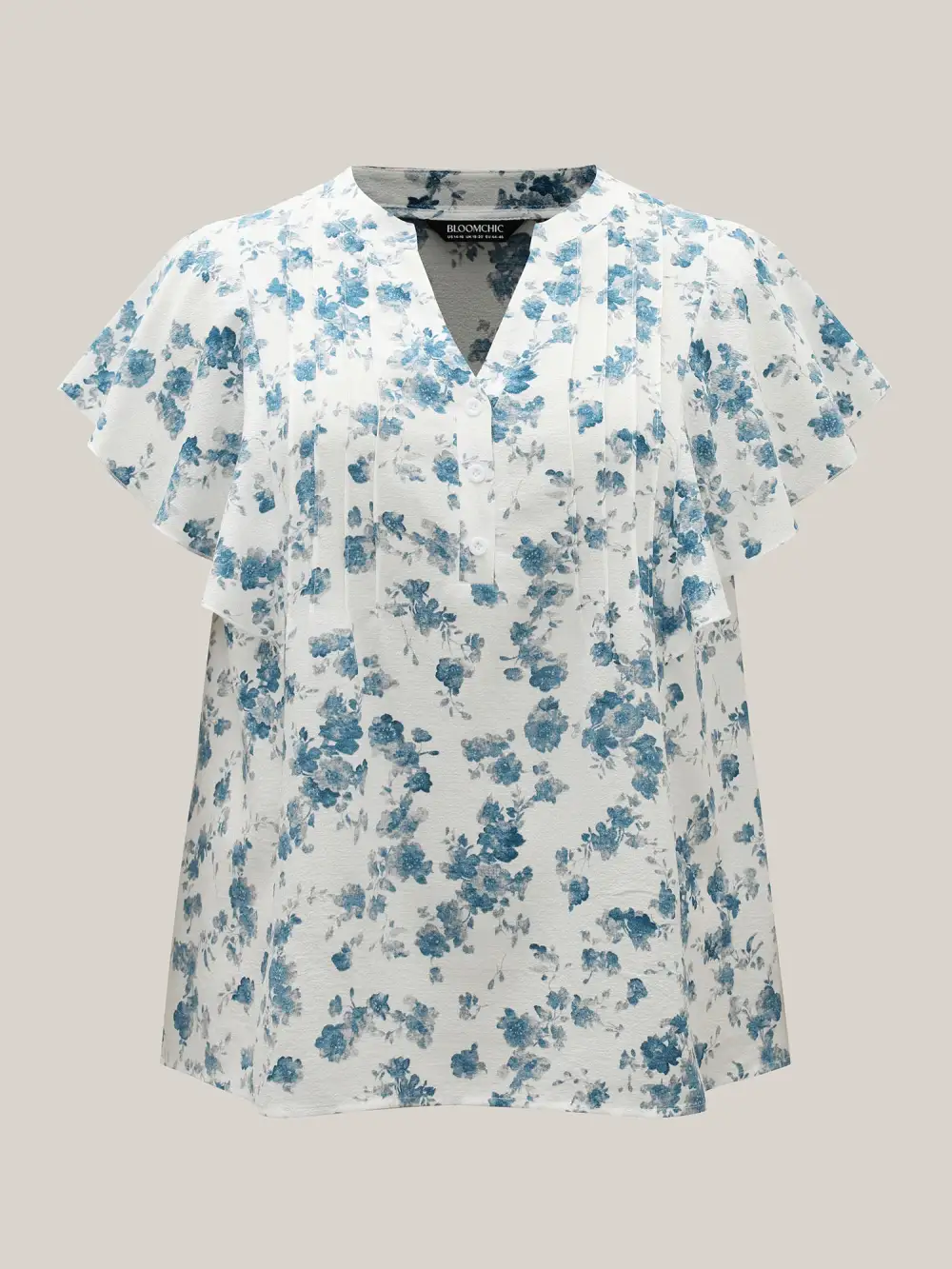 Floral Toothpick Pleat Sheer Blouse