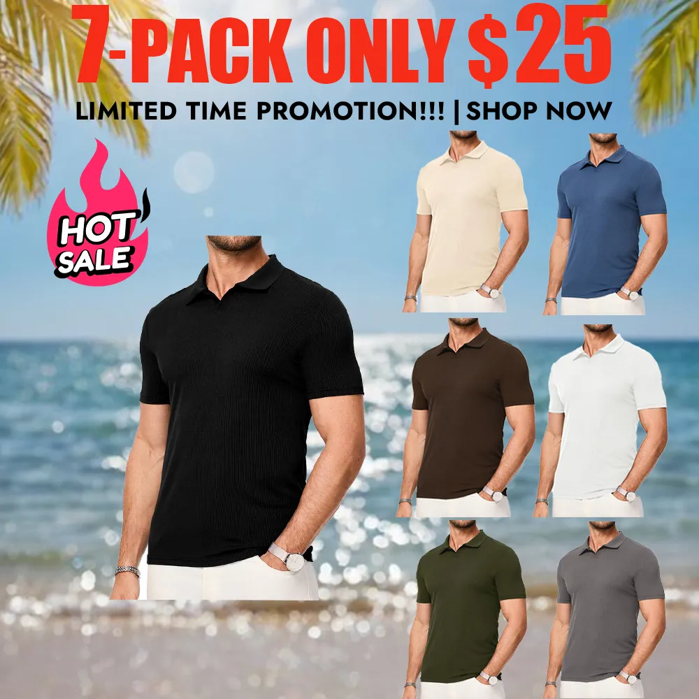 Men's Muscle V Neck Polo Shirts Casual Short Sleeve Slim Fit Ribbed Golf T Shirt Athletic Tee Shortsleeve Menswear Top