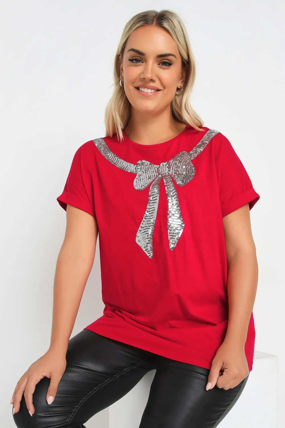 YOURS Curve Black Sequin Bow T-Shirt