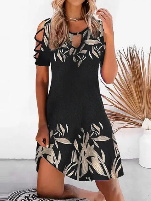 Cold Shoulder Print Mini Dress