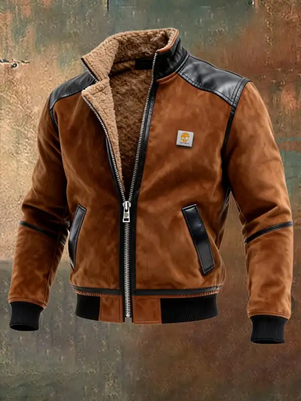 Men's Vintage Suede and Leather Multi-Pocket Outdoor Jacket