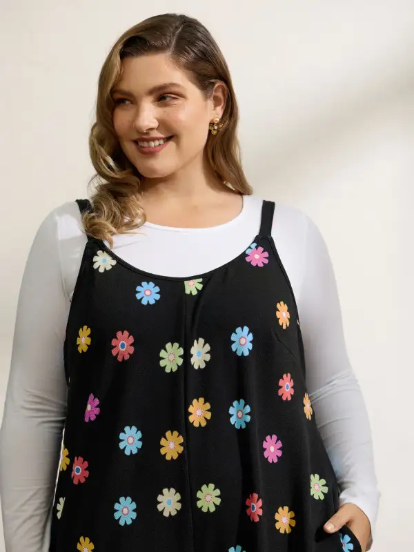 Colorful Floral Print Wide-Leg Jumpsuit