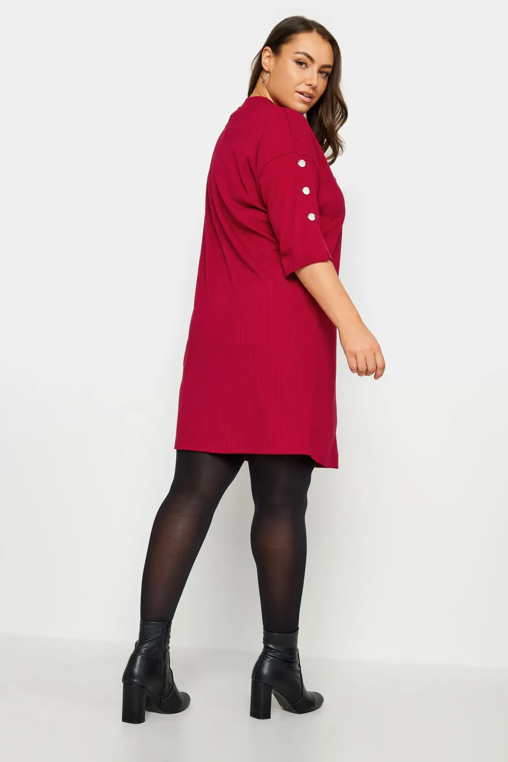 YOURS Curve Beige Brown Soft Touch Button Detail Mini Dress