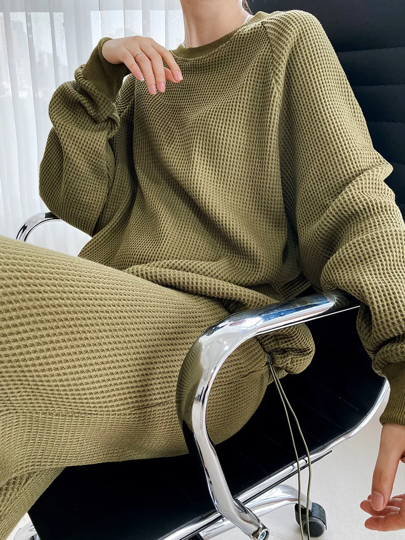 Waffle loose fashion casual sports suit