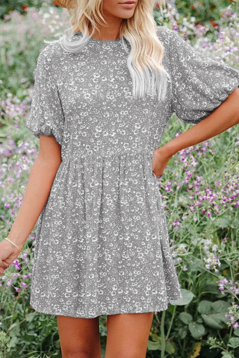 Casual Print Split Joint O Neck Straight Dresses(6 colors)